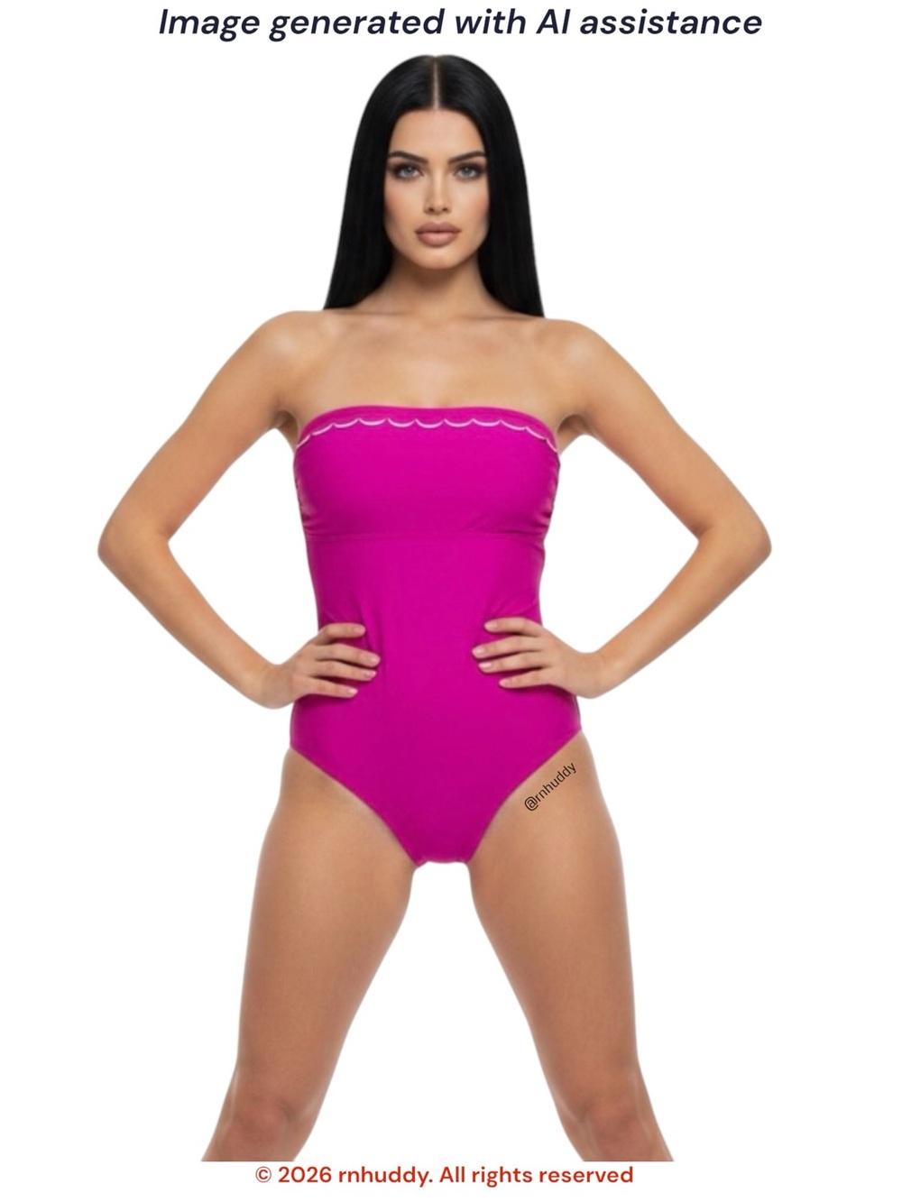 Ellen Tracy size 12 pink scalloped trim strapless swimsuit